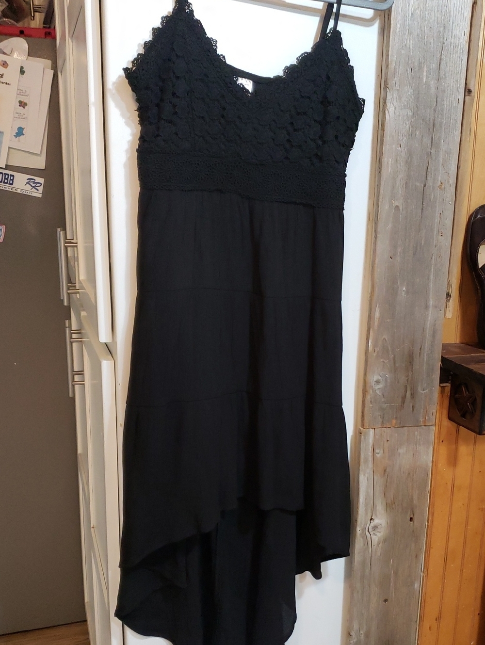 Black Crochet Lace High Low Dress Spagitti Straps Boho Chic XL Whimsygoth Y2k